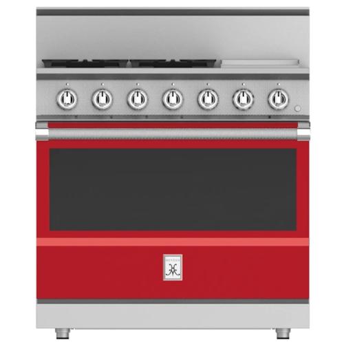 Hestan KRG364GDLPRD Range, 4 Burner With Griddle, All Gas, 36-Inch - Lp - Red