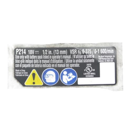 Ryobi Elect. Tools Label Data P214 - 941121397
